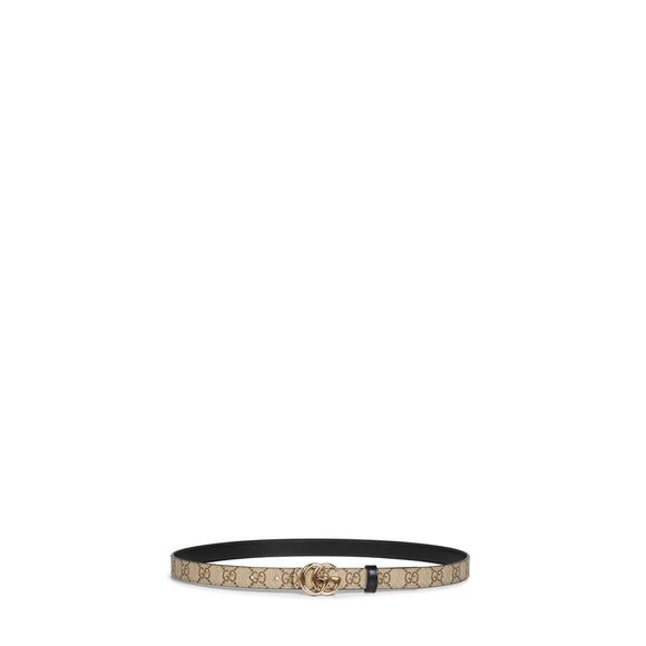 Gucci Women Beige And Black Gg Marmont Reversible Thin Belt